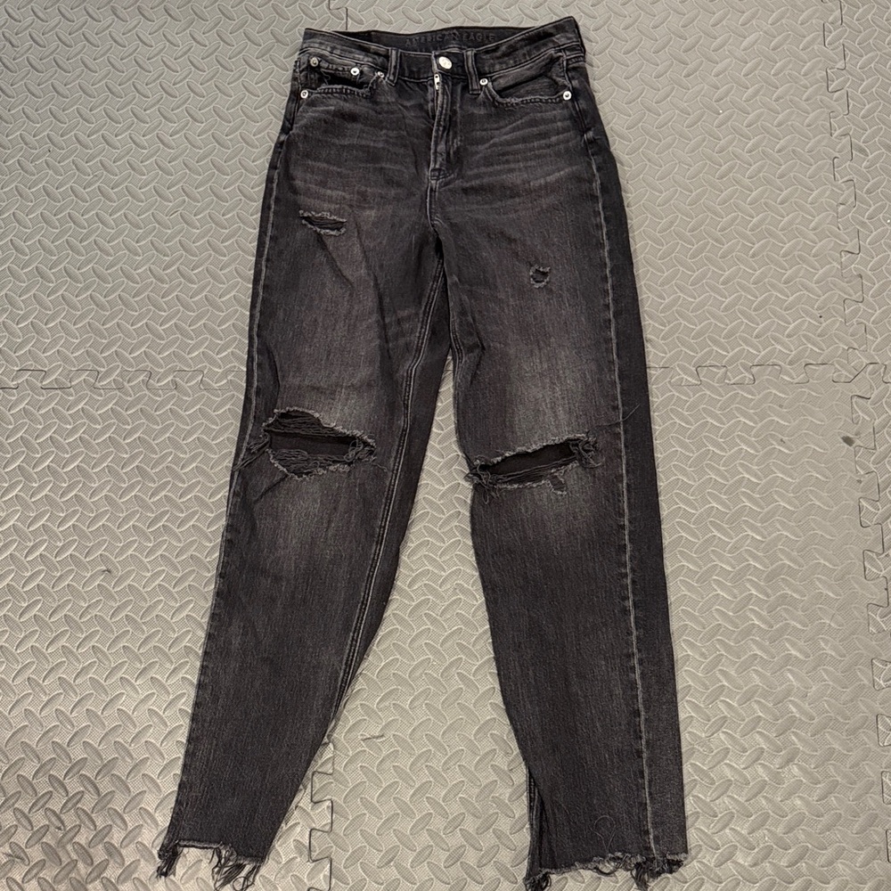 American Eagle Outfitters Black Distressed Straight Leg Jeans